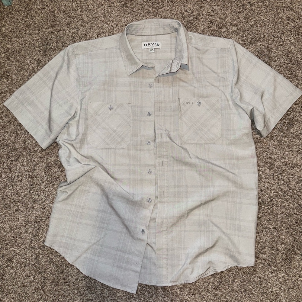 Orvis Men's Gray Woven Tech Button-Up Shirt Sz Medium